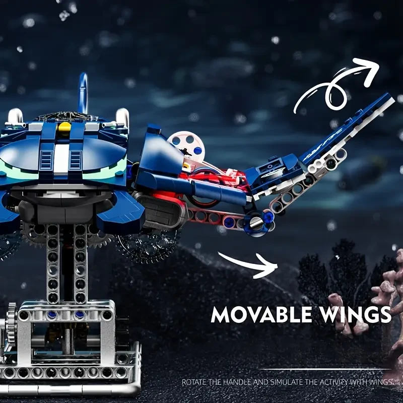 FUNXINEE Technical Mechanical Manta Ray Sea Animal Mobulidae Life Set Display Stand Building Blocks Bricks Creative Model