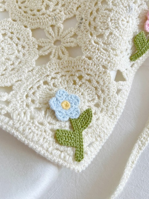 French Style Triangular Binder Retro Headcloth Knitted Headdress Photo