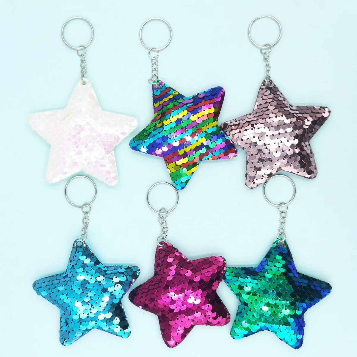 Fashion Double-sided Sequined Five-pointed Star Keychain