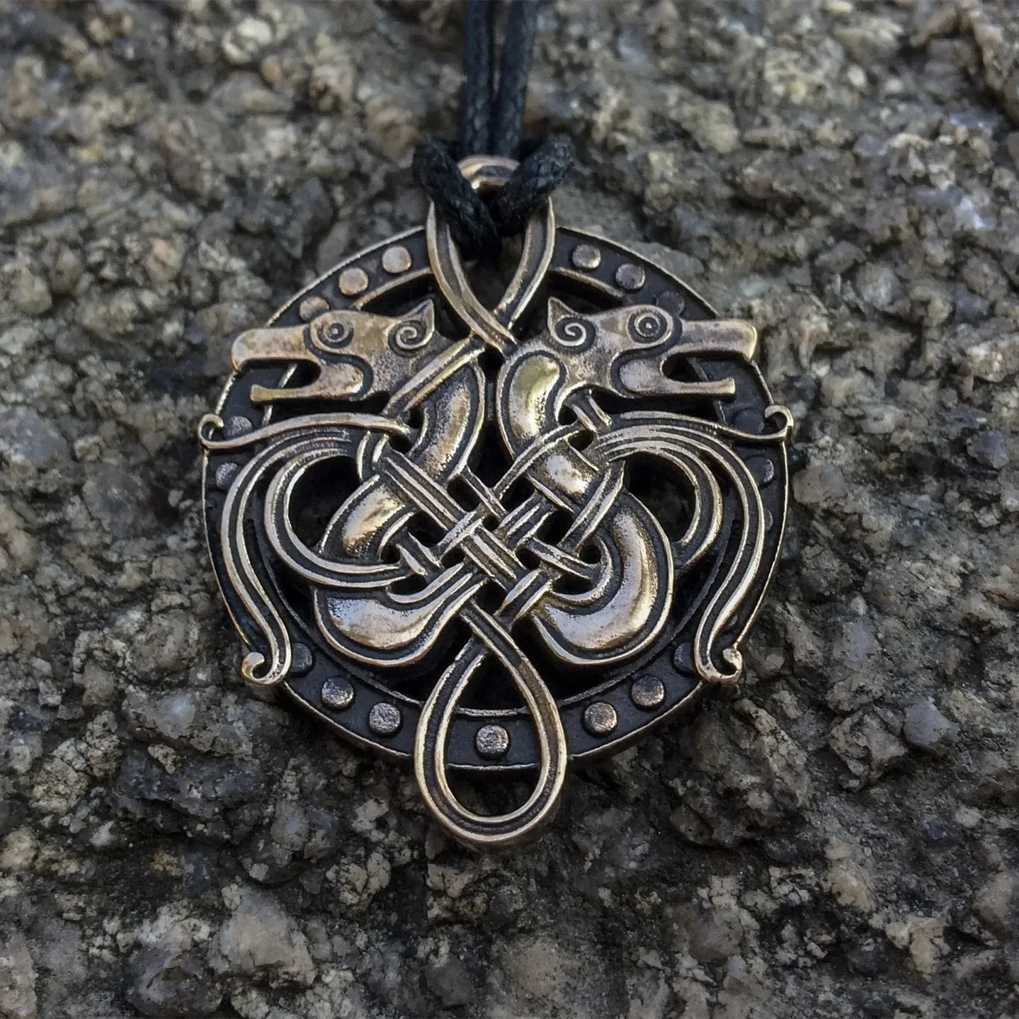 Pirate Viking Double Wolf Head Pendant Necklace
