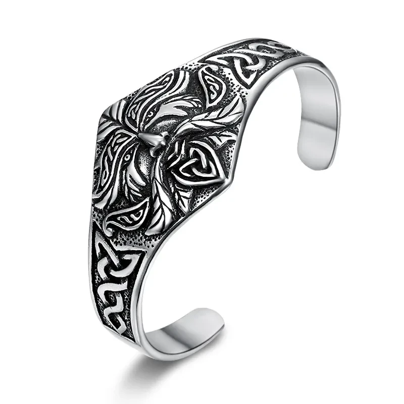 Nordic Vintage Viking Warrior Head Stainless Steel Bracelet