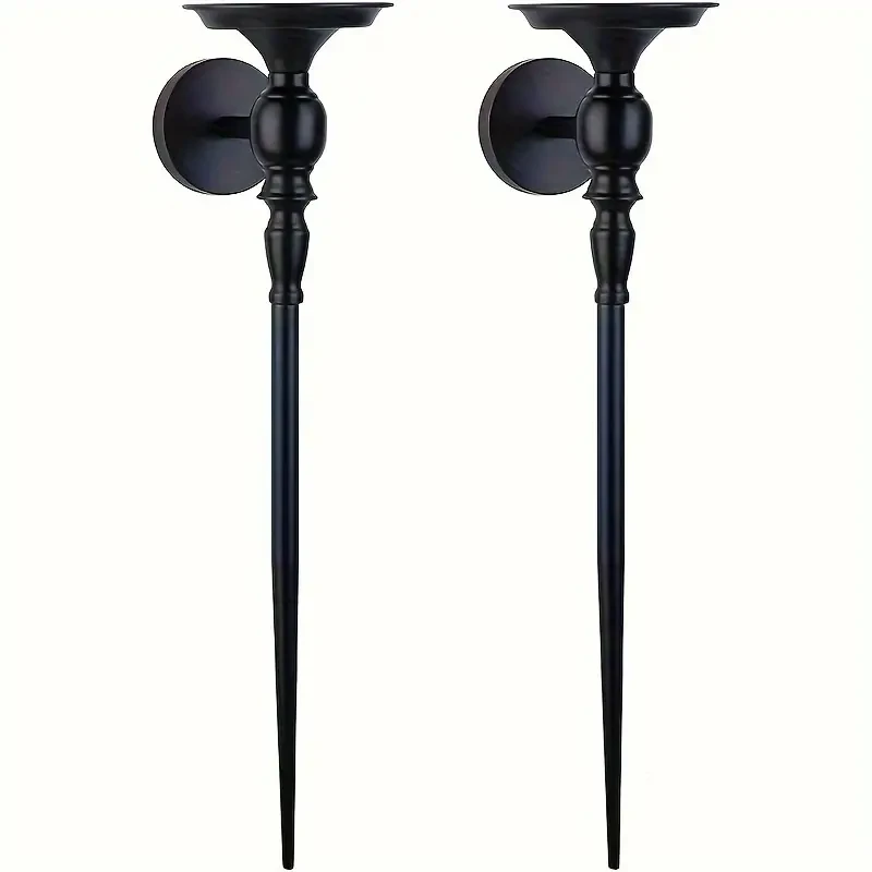 Set of 2 Vintage Black Staff Candle Holders
