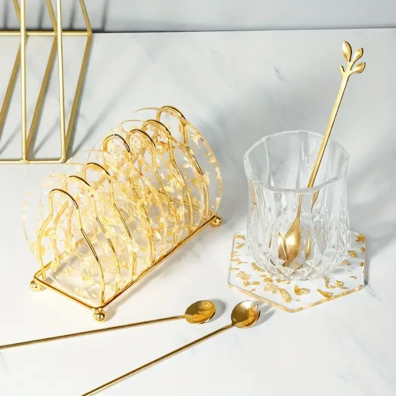 6pcs Luxury Golden Foil Acrylic Coaster Set