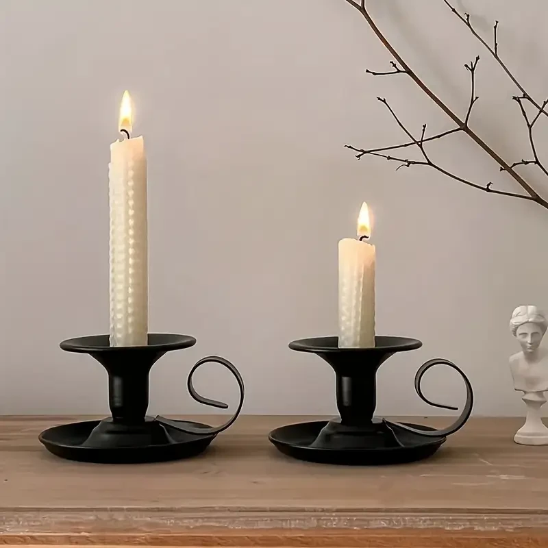 1pc Elegant Black Metal Candle Holder