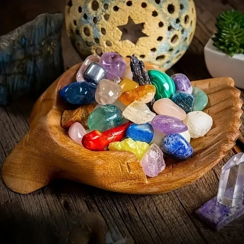 Chic Wooden Handheld Bowl with Crystal Accents