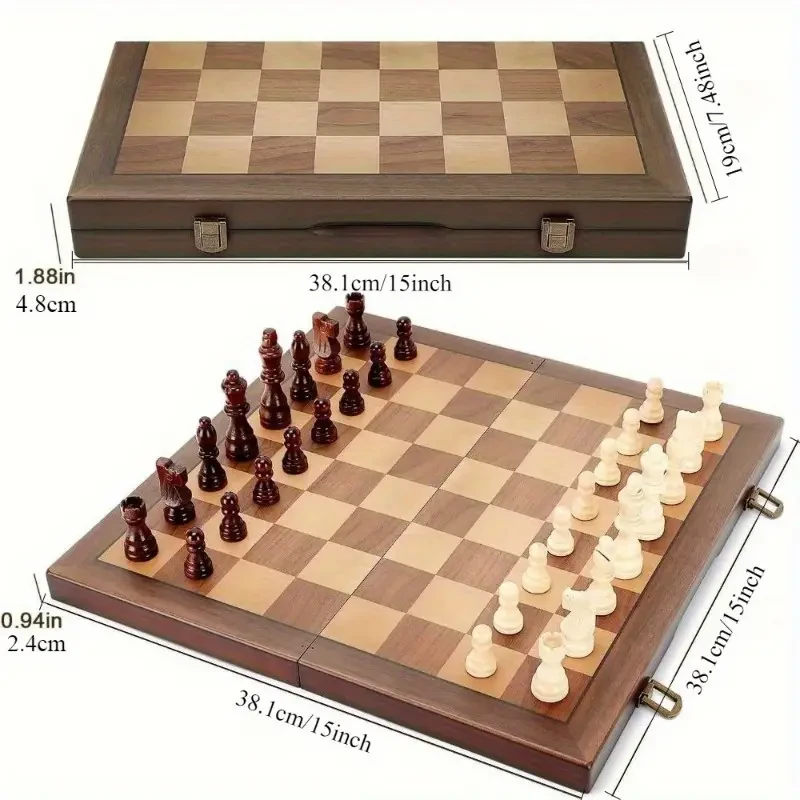 Wooden Chess Set Foldable, 38.1cm/15inch