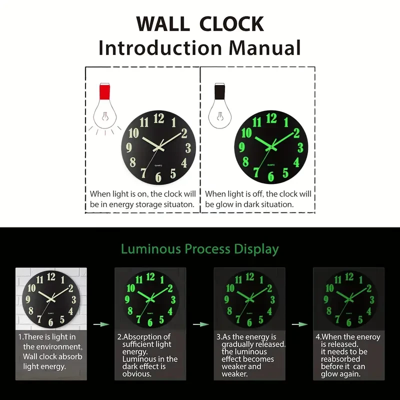 Retro Rustic Tuscan Simple 1pc Black Glow-in-the-Dark Wall Clock