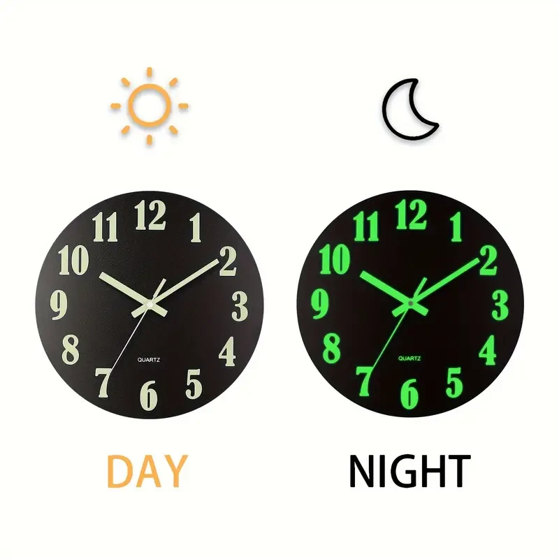 Retro Rustic Tuscan Simple 1pc Black Glow-in-the-Dark Wall Clock