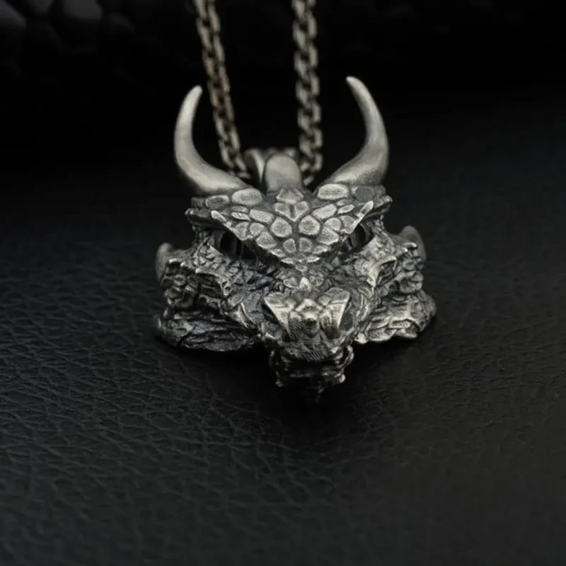 Fashion Retro Viking D-War Triangle Dragon Head Necklace