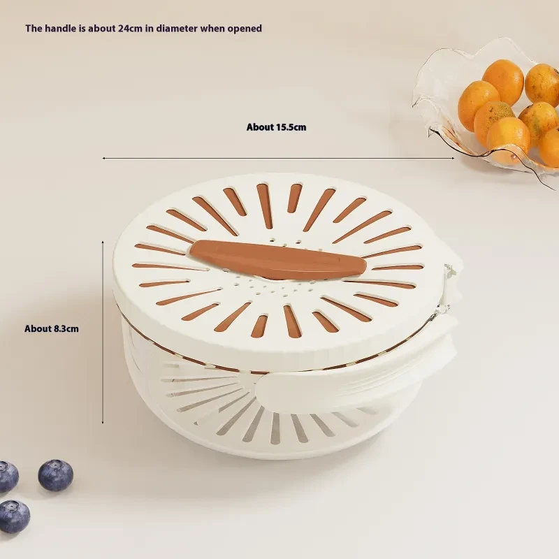 Fruit Drain Basket With Lid Vegetable Washing Bowl Foldable Handle Cleaning Colander