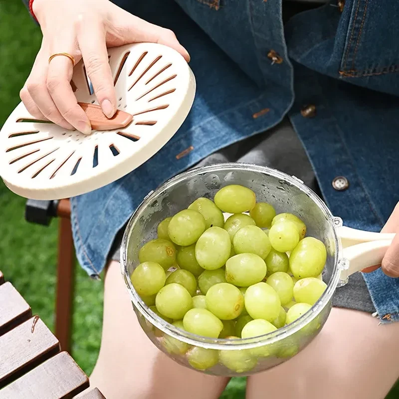Fruit Drain Basket With Lid Vegetable Washing Bowl Foldable Handle Cleaning Colander