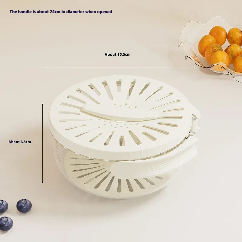 Fruit Drain Basket With Lid Vegetable Washing Bowl Foldable Handle Cleaning Colander