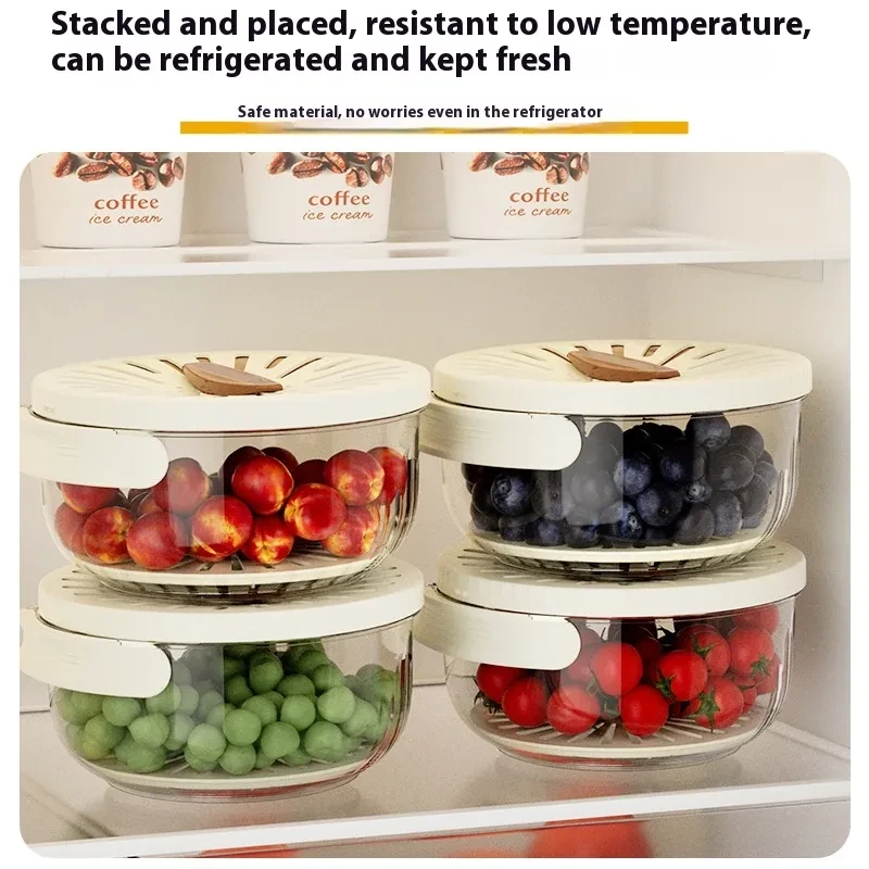 Fruit Drain Basket With Lid Vegetable Washing Bowl Foldable Handle Cleaning Colander