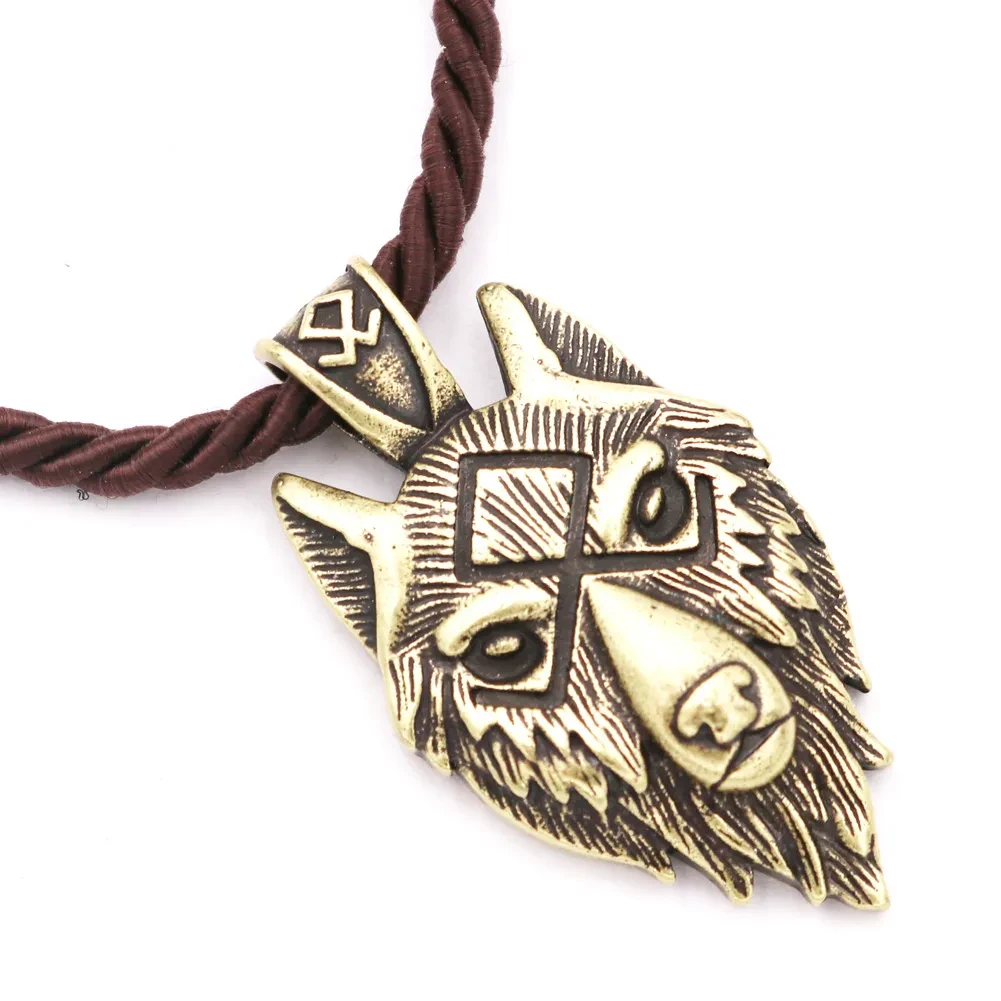 Viking Wolf Head Metal Necklace Luna Rune Amulet