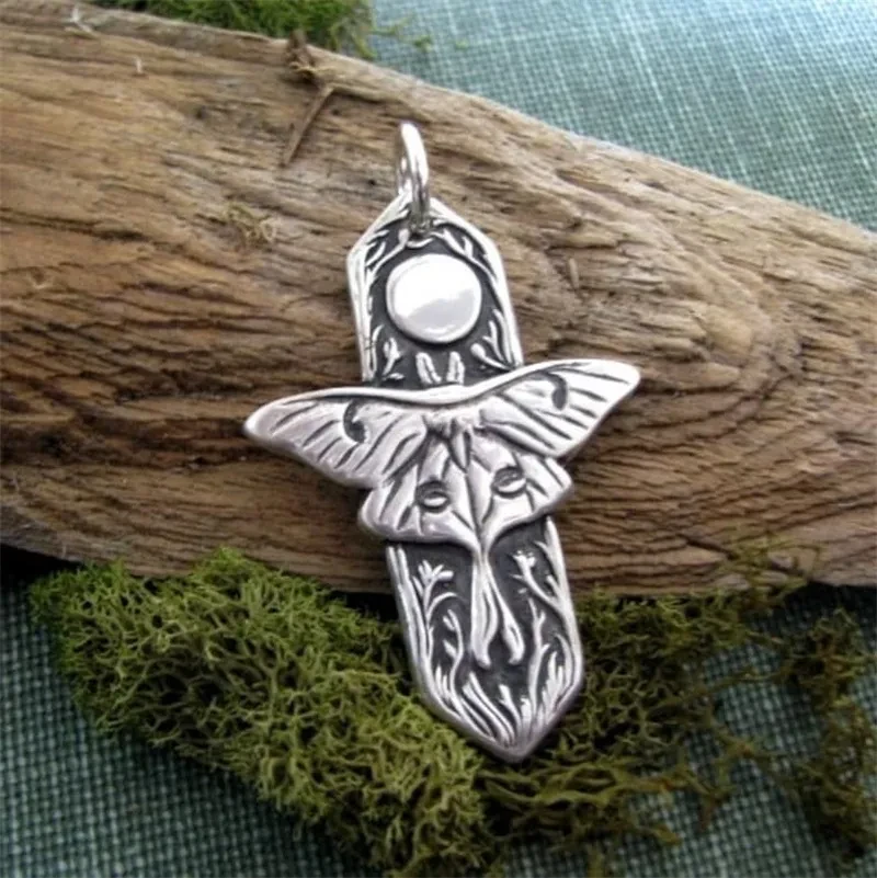 Boho Vintage Moon Moth Pendant Necklace