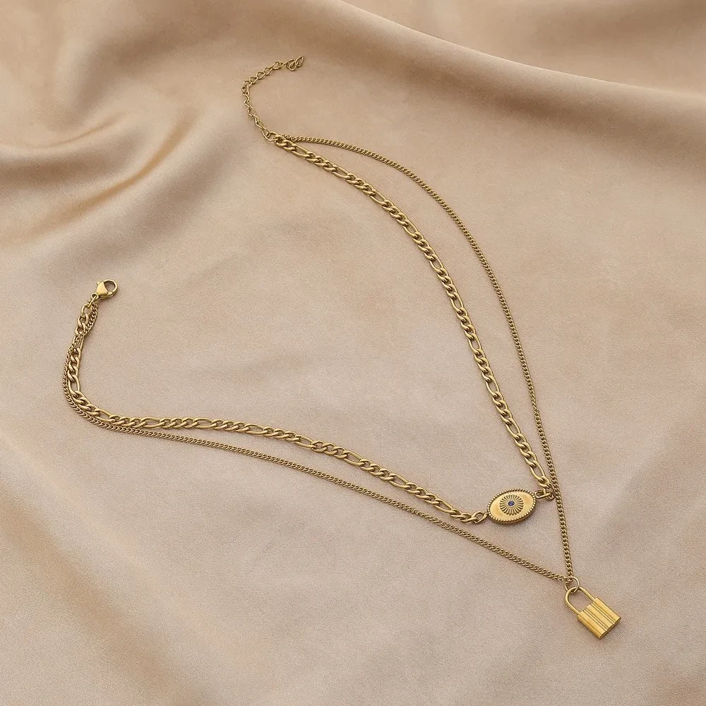 Stainless Steel Golden Eye Padlock Pendant