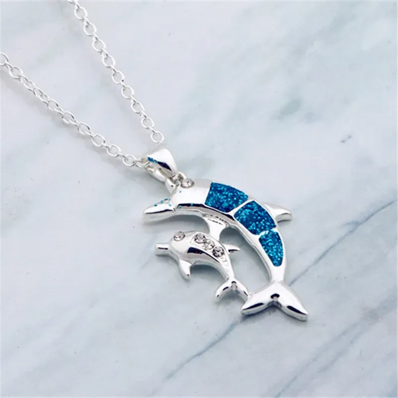 Fashion New Opal Dolphin Silver Pendant