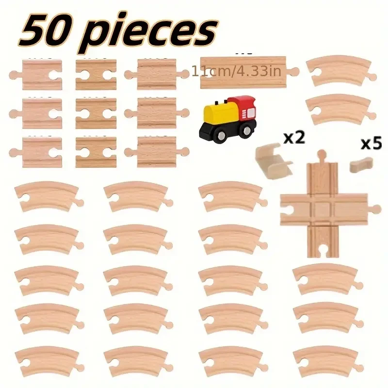 50pcs Wooden Track Building Kit for Kids