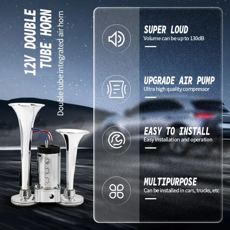 Extremely Loud Dual Horn Air Horn System Designed for 12V Vehicles