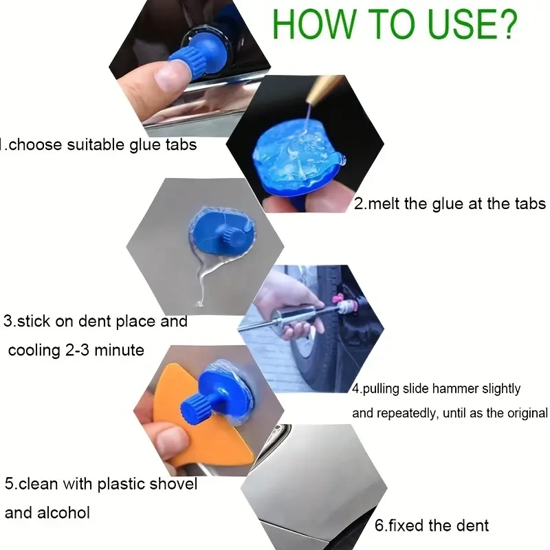 43PCS 2 In 1 T-Shaped Dent Puller Car Dent Repair Tool Kit with Glue Gun for Paint