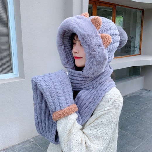 Winter Knitted Wool Scarf Hat Gloves In One Of Three Sets