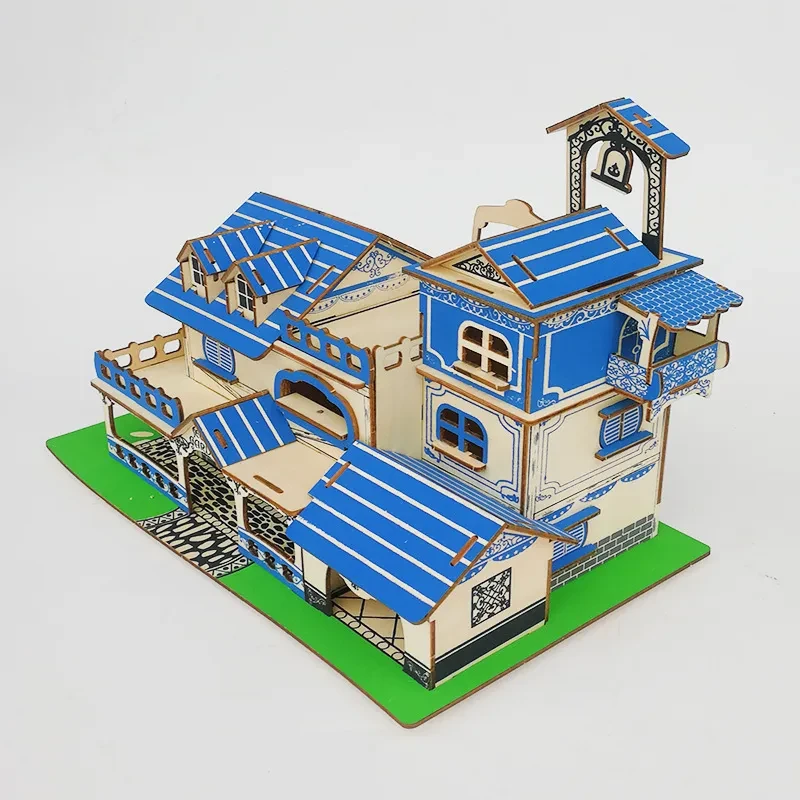 Wooden 3d house building toy
