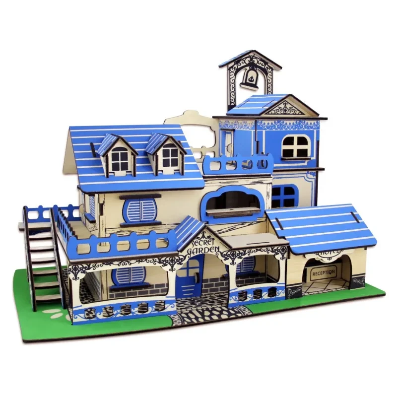 Wooden 3d house building toy