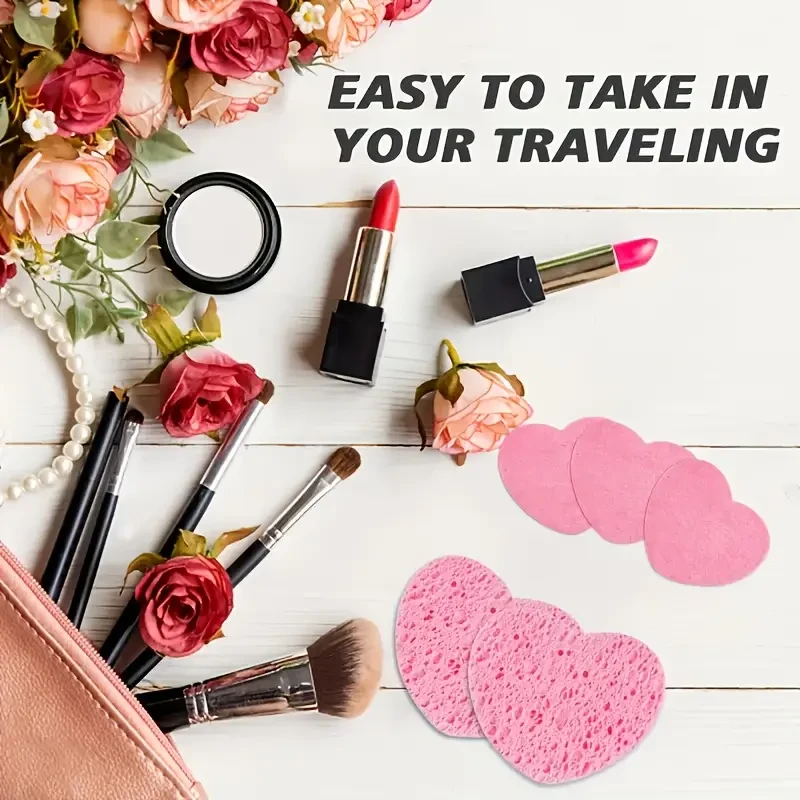 50 Count Compressed Heart-Shaped Facial Sponges for Cleansing