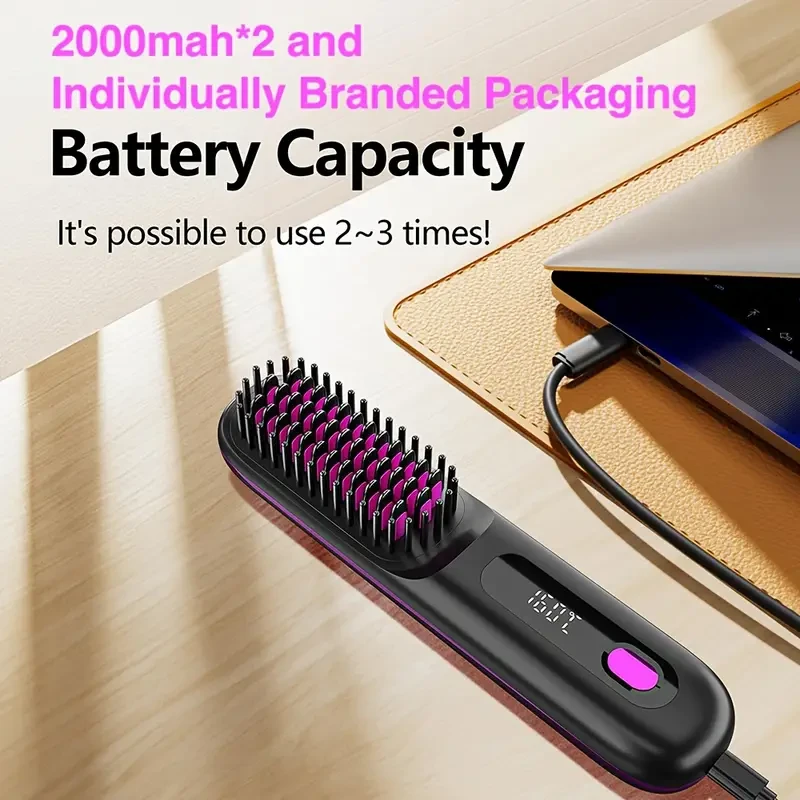 GENAI Cordless Hair Straightener Brush with Negative Ion Technology