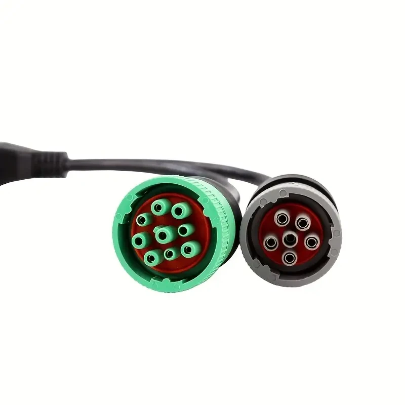 9-Pin OBD to Type 2 Green Split Y Cable for Diesel Truck Diagnostics