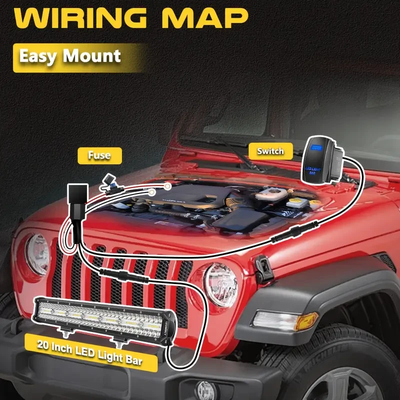 50.8 cm LED Light Bar Kit with Rocker Switch Wiring Harness