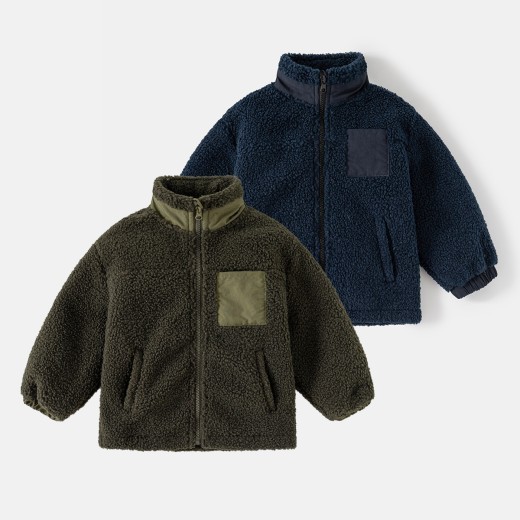 Boys' Thickening Coat Fleece Stand Collar Stitching