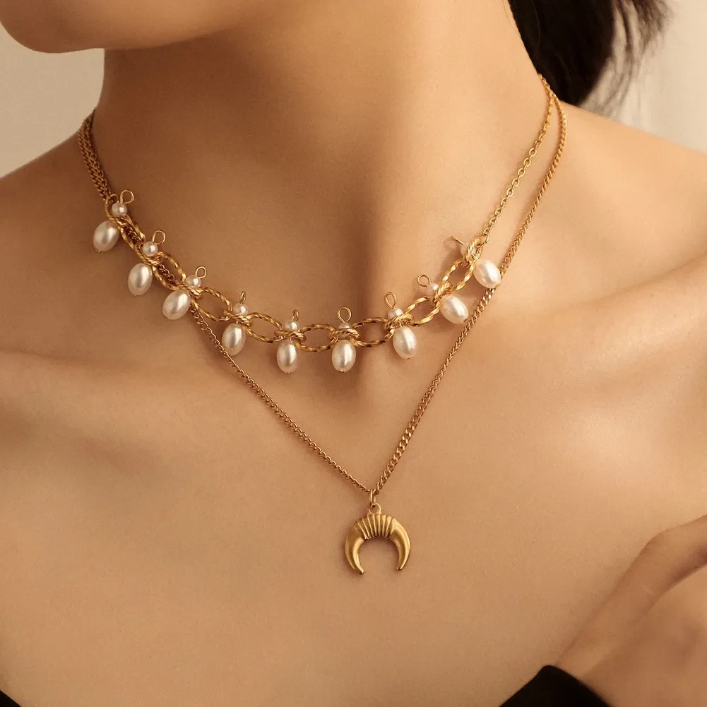 Stainless Steel Golden Moon Pendant Ladies