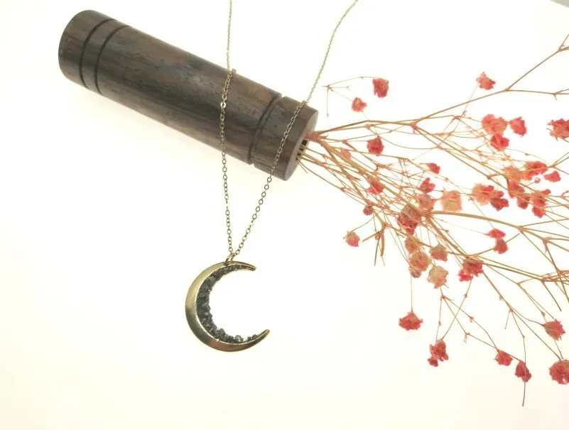 Irregular Crescent Moon Necklace With Diamonds