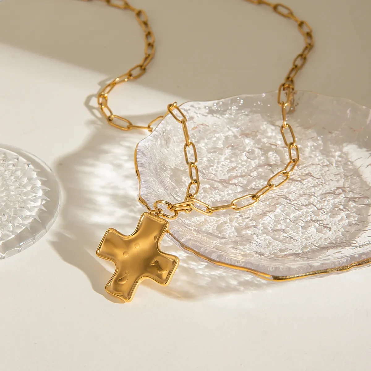 Stainless Steel Hammered Cross Pendant Necklace