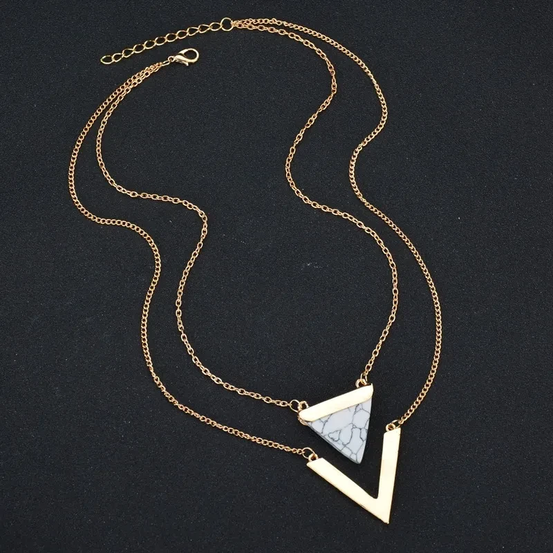 Triangle Turquoise Pendant Necklace V-shaped