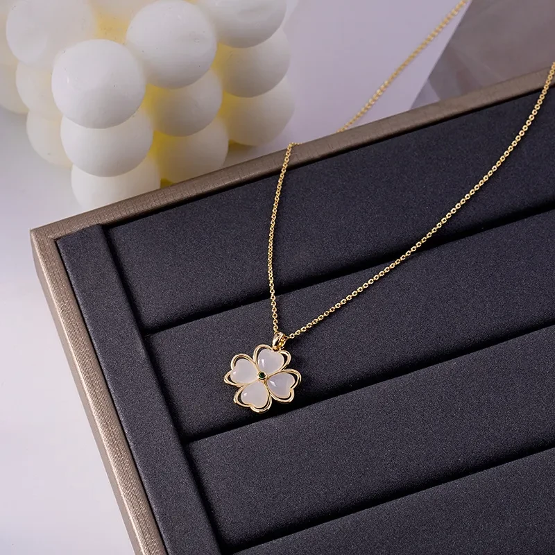 Clover Necklace Female Clavicle Opal Pendant