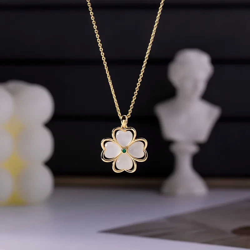Clover Necklace Female Clavicle Opal Pendant