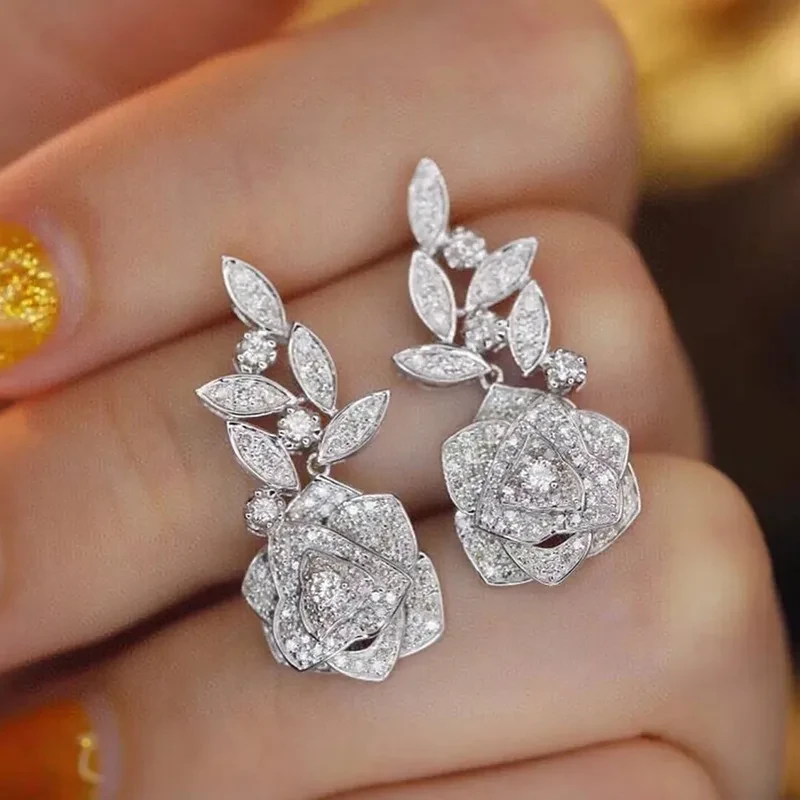Flower Rose Earrings For Women Shiny