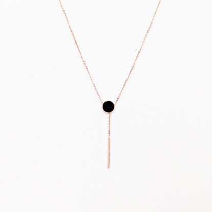Black dot fringed long pendant necklace