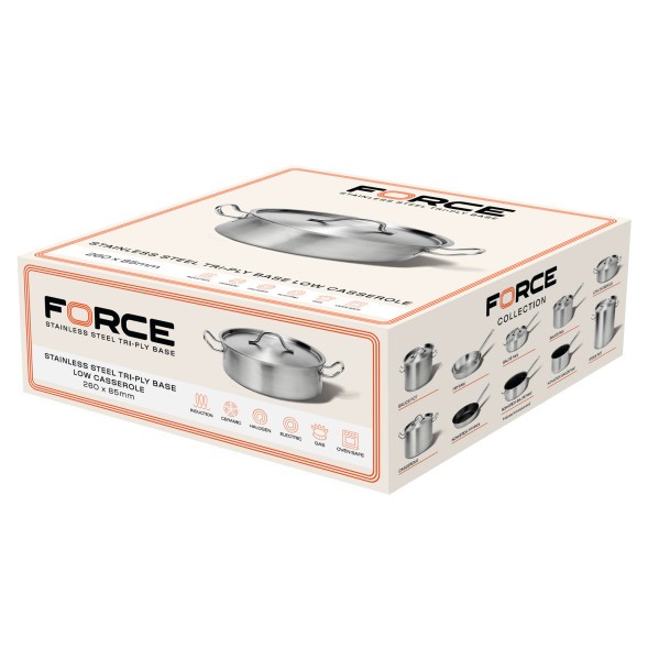 Low Casserole with Lid 260x85mm / 4.5Lt - Force Cookware