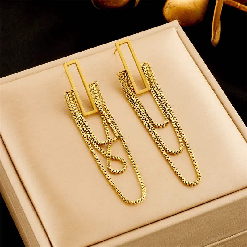 Temperament Entry Lux Multi-layer Tassel Chain Earrings