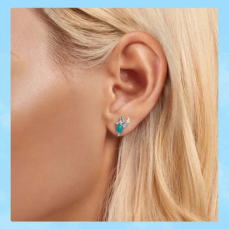 Kingfisher Stud S925 Sterling Silver Platinum-plated Earrings