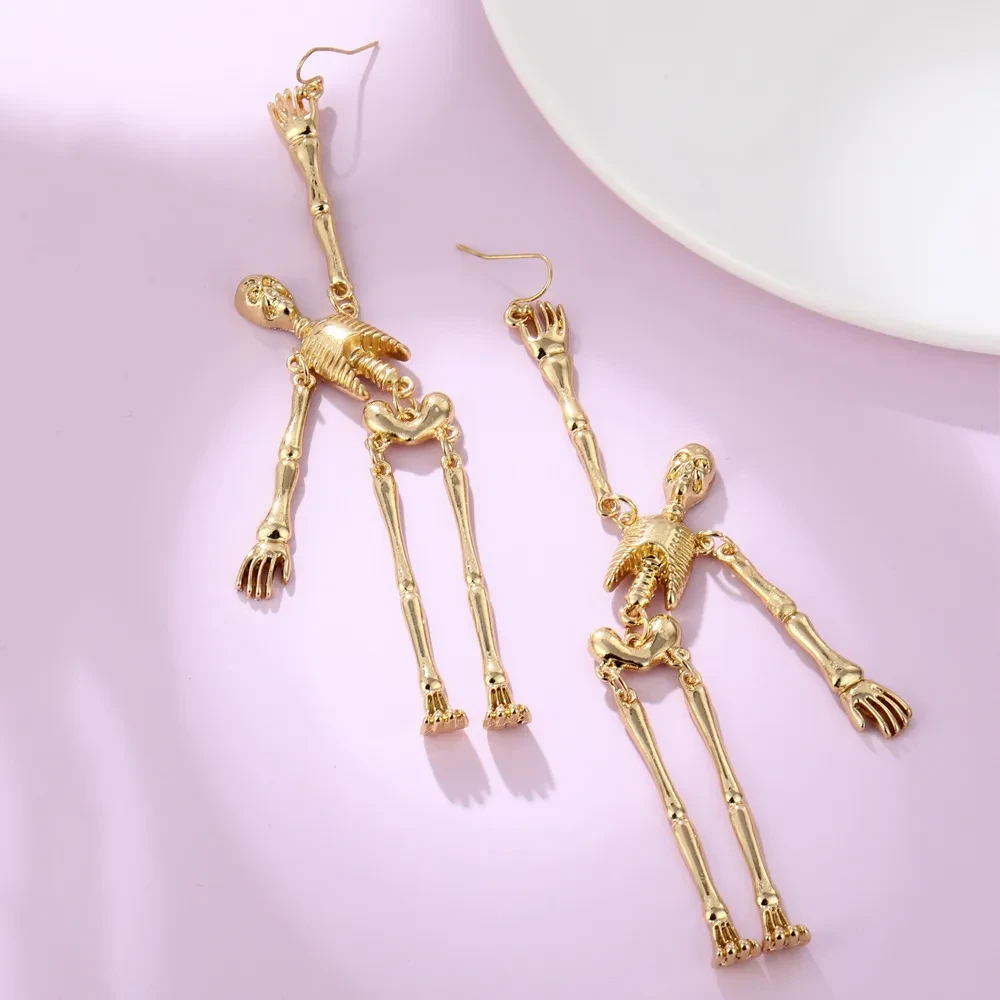 Fashionable Metal Skull Skeleton Pendant Earrings