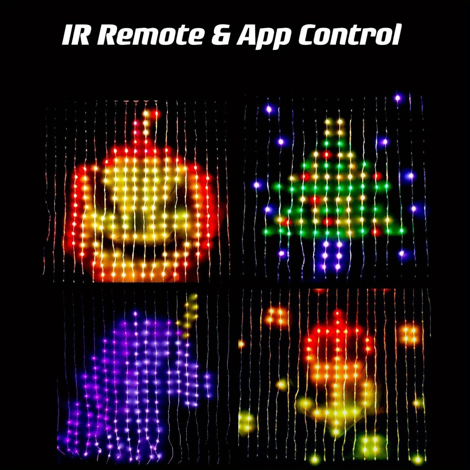 RGB Curtain Lights  App Controlled Curtain Lights, 400 LEDs, DIY Programmable Light String for Bedroom Decoration, Color Changing Lights, Dynamic Patterns, Letters, Numbers, Music Rhythm LED Light String for Christmas Wedding Party Yard (6.6 x 6.6 ft)