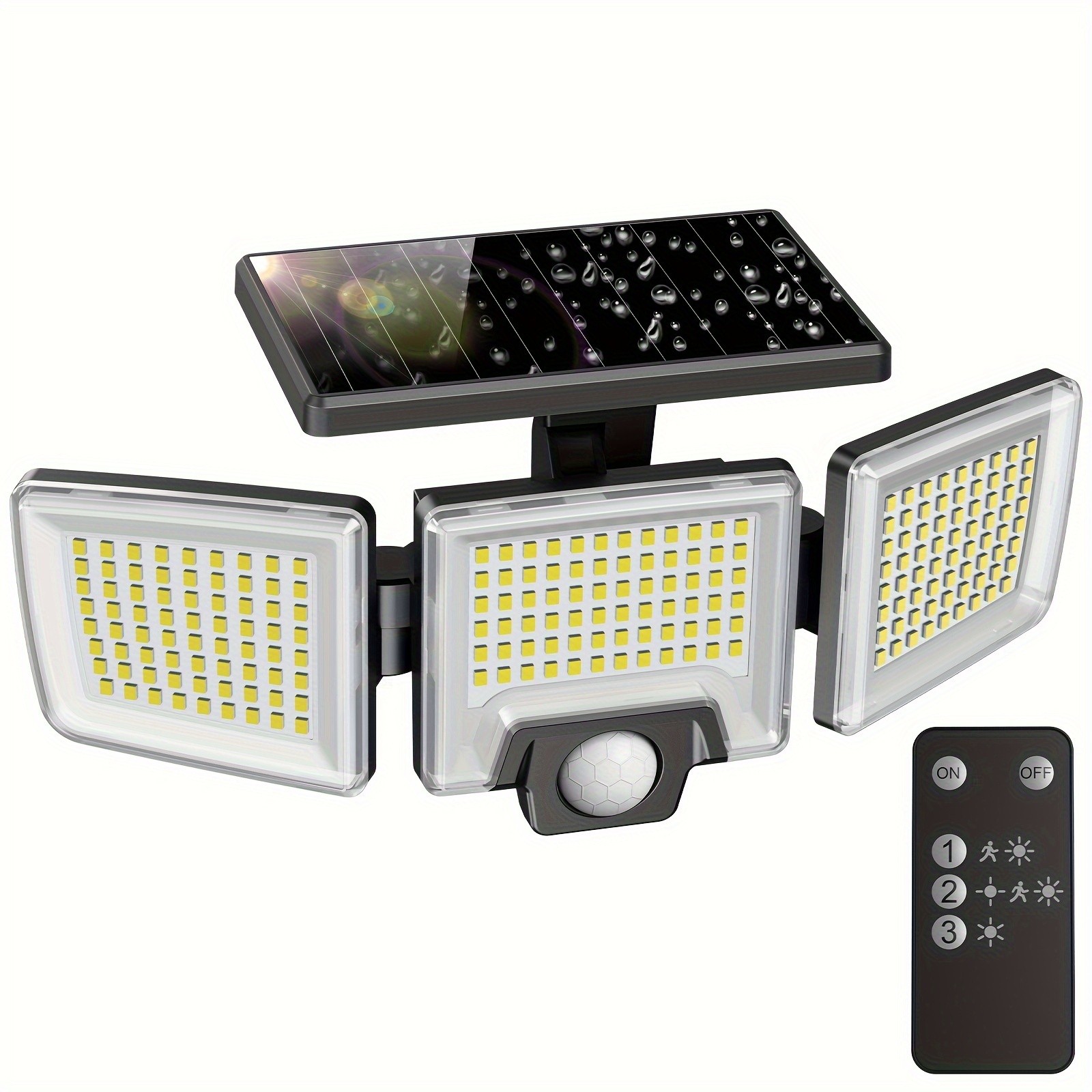 Solar Motion Lights Outdoor  2500LM 216 LED Security Lights with Remote Control, 3 Heads Motion Sensor Lights for Garden, Garage, Eave