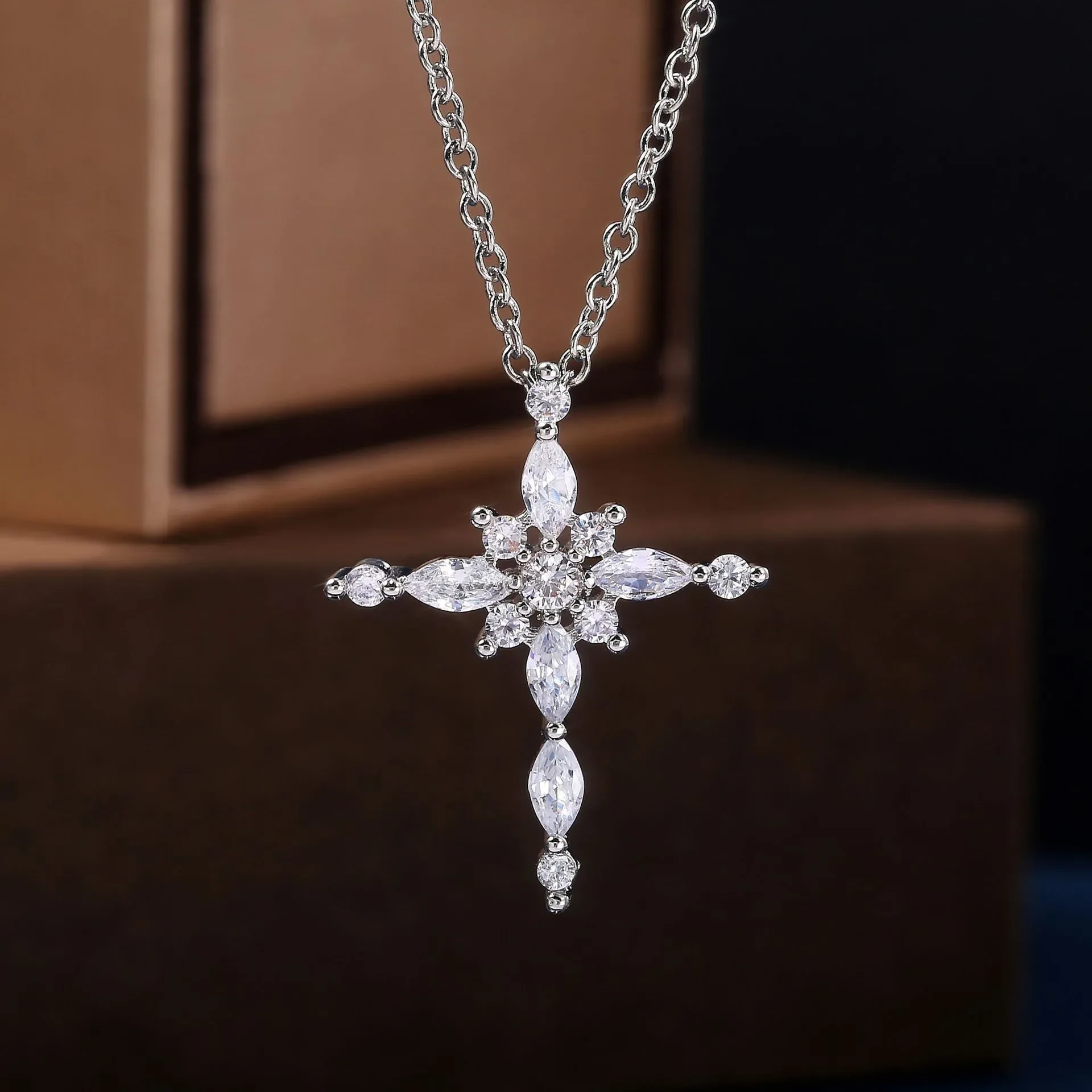 Creative Cross Inlaid Zircon Ladies Pendant