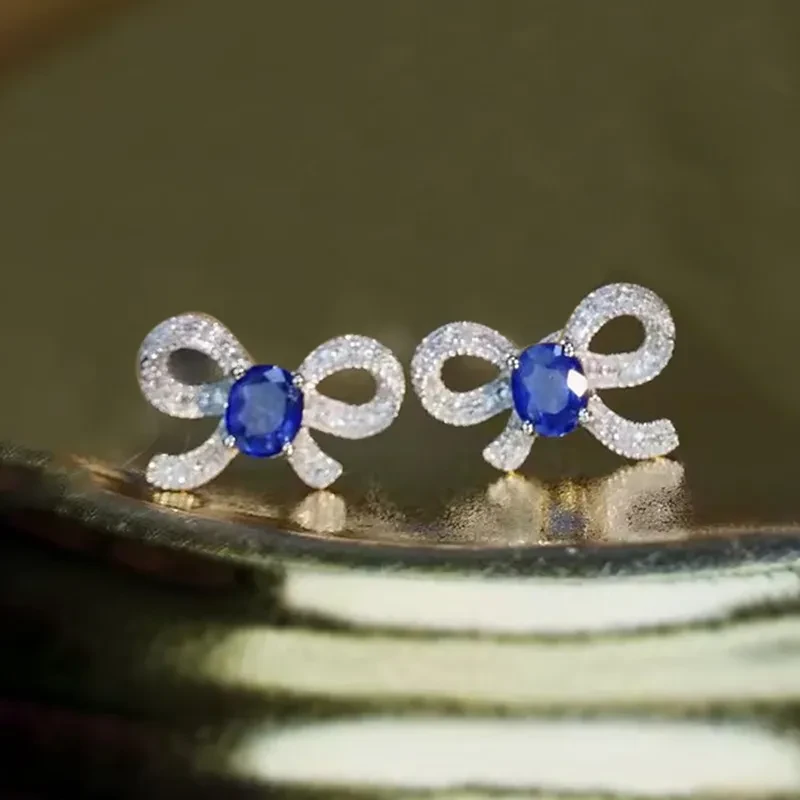 Exquisite Bow Stud Earrings Micro Inlaid Zircon