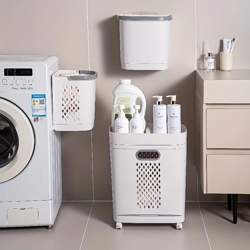 Modern Plastic Laundry Hamper with Dual Compartments and Pull-Out Drawer