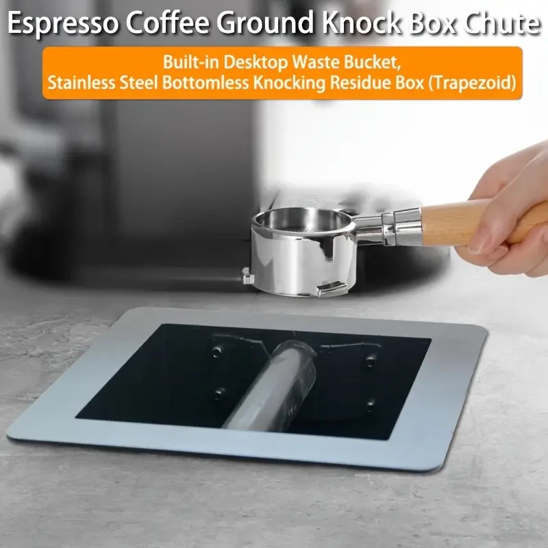 1pc Espresso Coffee Ground Knock Box Chute with Built-in Waste Bucket